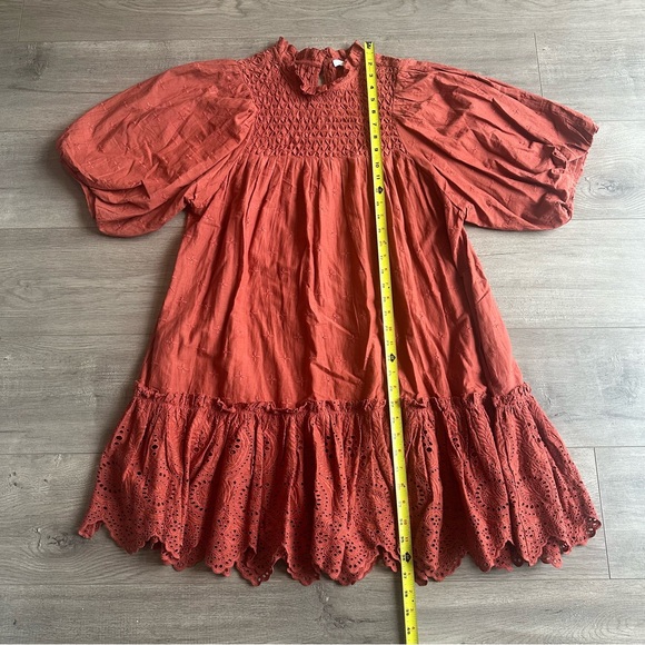 EUC Love The Label Lillian puff-sleeved mini dress - size medium - rusted red - Picture 2 of 8